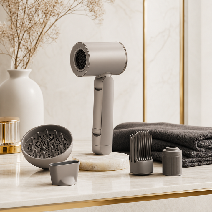 Editorial professional hair dryer ritual