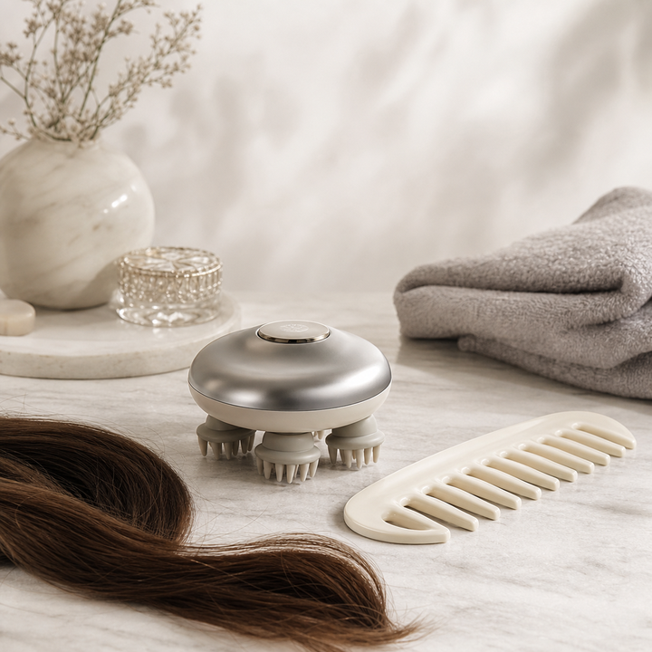 Editorial cordless scalp massager ritual